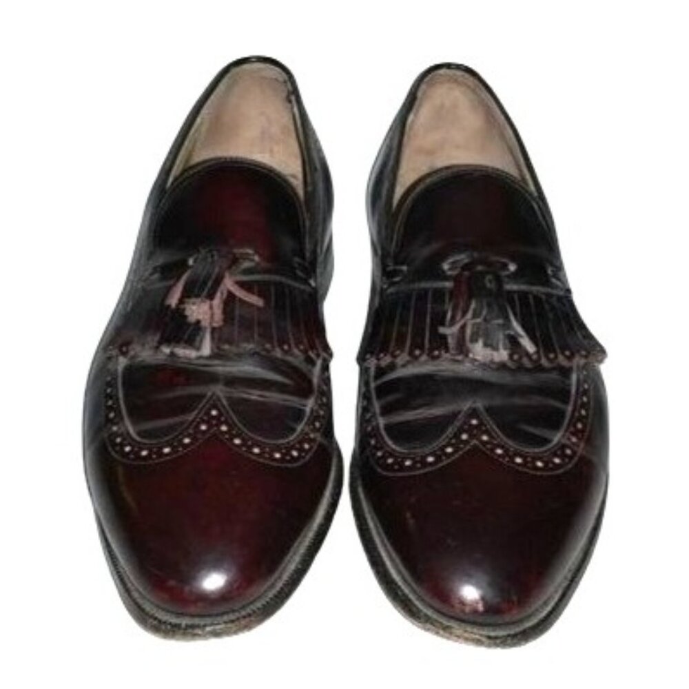 Johnston & Murphy Mens Burgundy Tassel Loafers Dress Shoes Leather Sole Size 10.